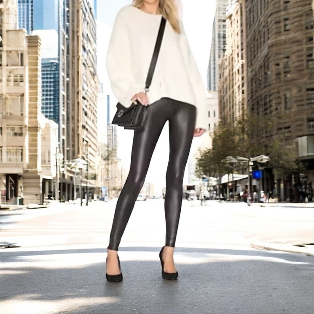 Seven Sisters Women’s Vegan Leather Leggings HIGH WAISTED Pants Stretch SIZE  XS